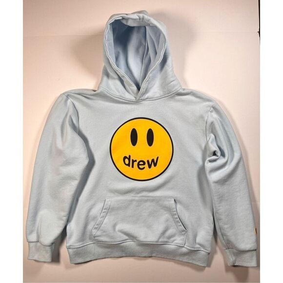 Drew Skatehouse Mascot Hoodie Light Blue Womens Large Smiley Face Justin Bieber - Picture 2 of 10